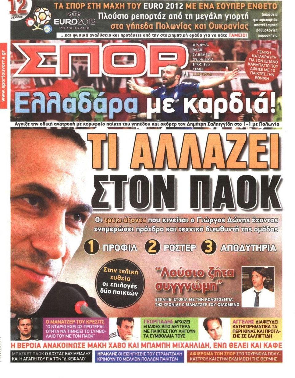 Πρωτοσέλιδο Εφημερίδας - ΣΠΟΡ ΤΟΥ ΒΟΡΡΑ - 2012-06-09