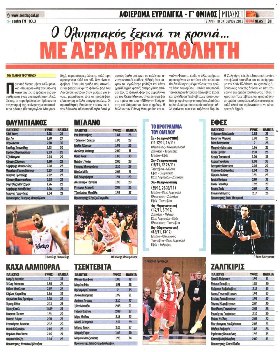 Οπισθόφυλλο Εφημερίδας - GOAL - 2012-10-10