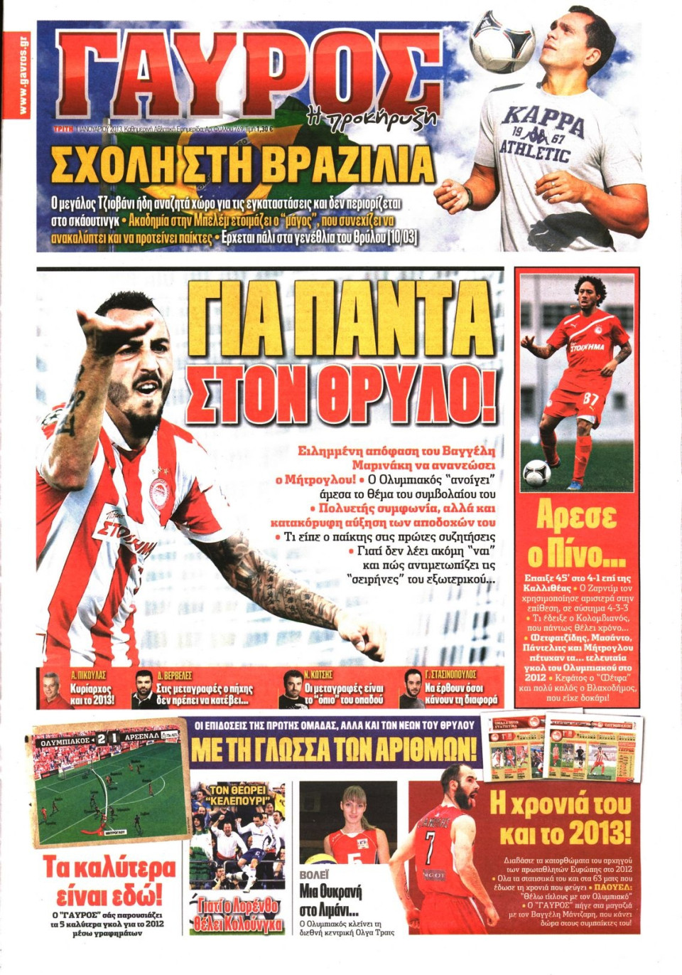 Πρωτοσέλιδο Εφημερίδας - ΓΑΥΡΟΣ - 2013-01-01