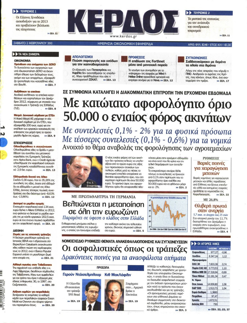 Πρωτοσέλιδο Εφημερίδας - ΚΕΡΔΟΣ - 2013-02-02