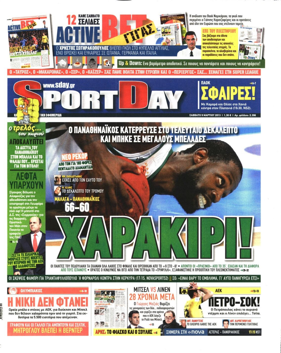 Πρωτοσέλιδο Εφημερίδας - SPORTDAY - 2013-03-09