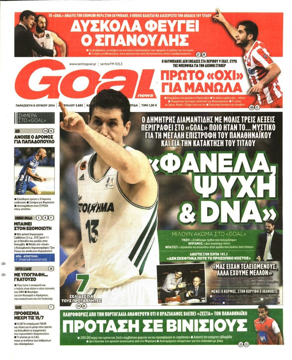 Πρωτοσέλιδο Εφημερίδας - GOAL - 2014-06-06