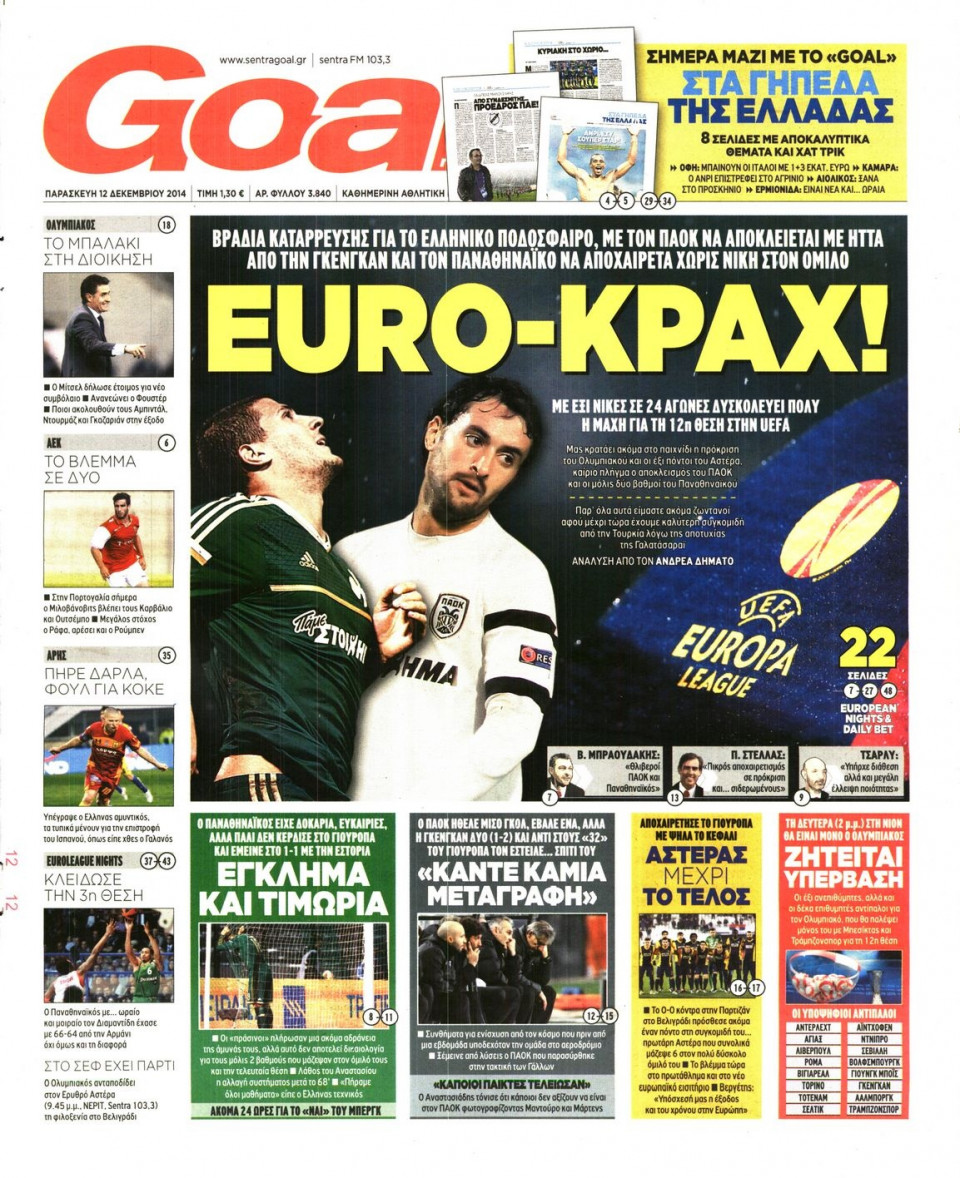 Πρωτοσέλιδο Εφημερίδας - Goal - 2014-12-12
