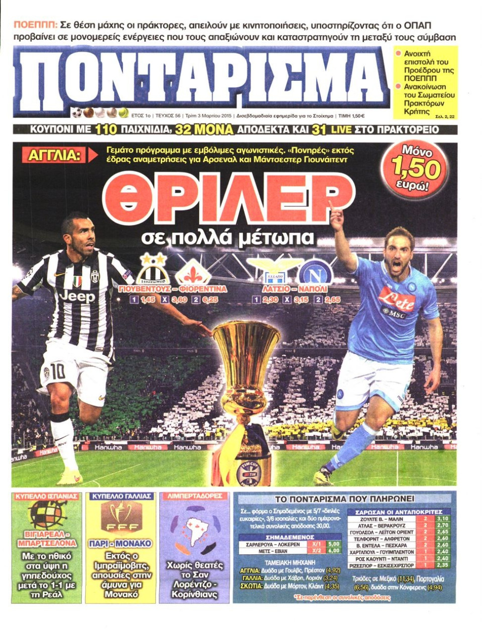 Πρωτοσέλιδο Εφημερίδας - ΠΟΝΤΑΡΙΣΜΑ - 2015-03-03