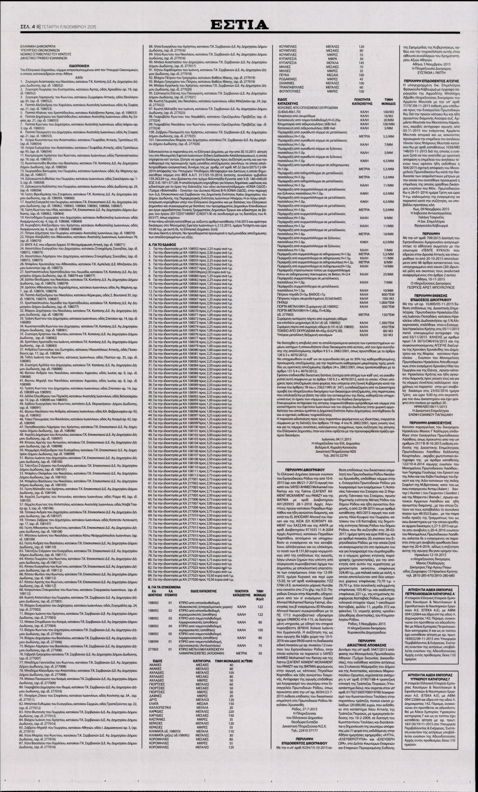 Οπισθόφυλλο Εφημερίδας - ΕΣΤΙΑ - 2015-11-11