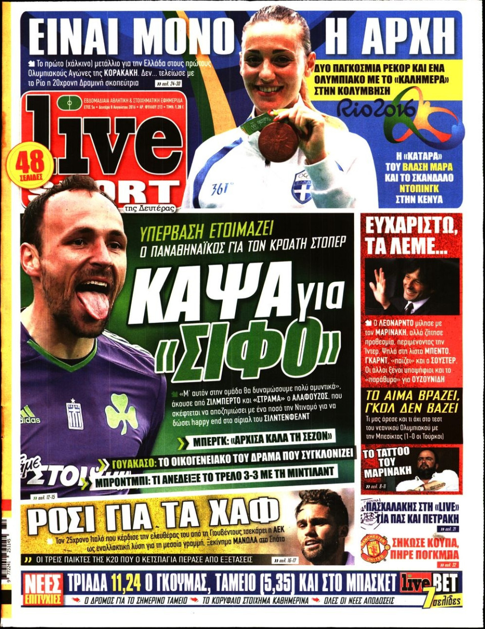 Πρωτοσέλιδο Εφημερίδας - LIVE SPORT - 2016-08-08