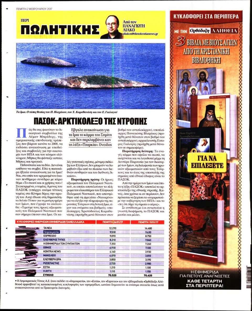 Οπισθόφυλλο Εφημερίδας - ΔΗΜΟΚΡΑΤΙΑ - 2017-02-02