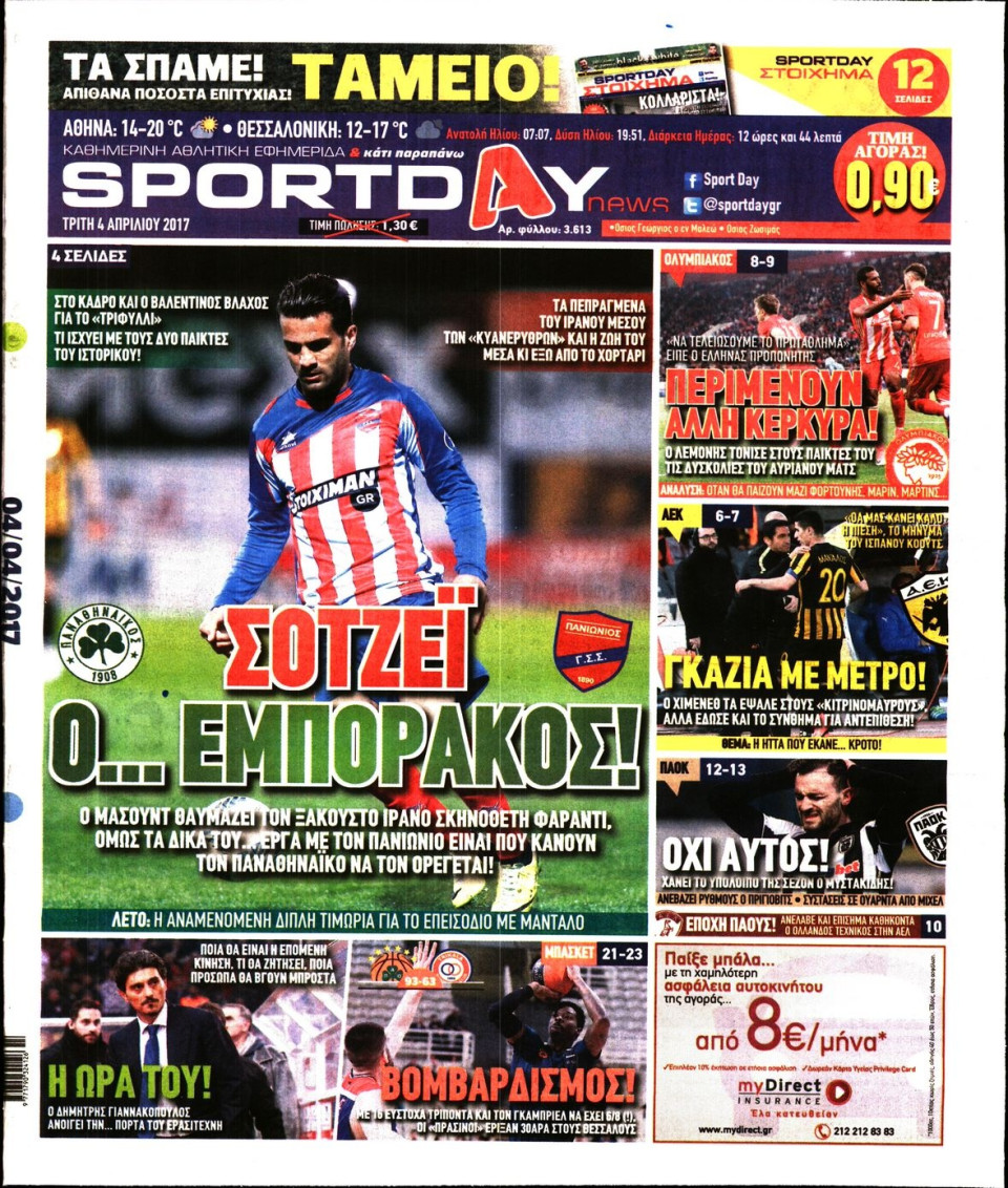 Πρωτοσέλιδο Εφημερίδας - SPORTDAY - 2017-04-04
