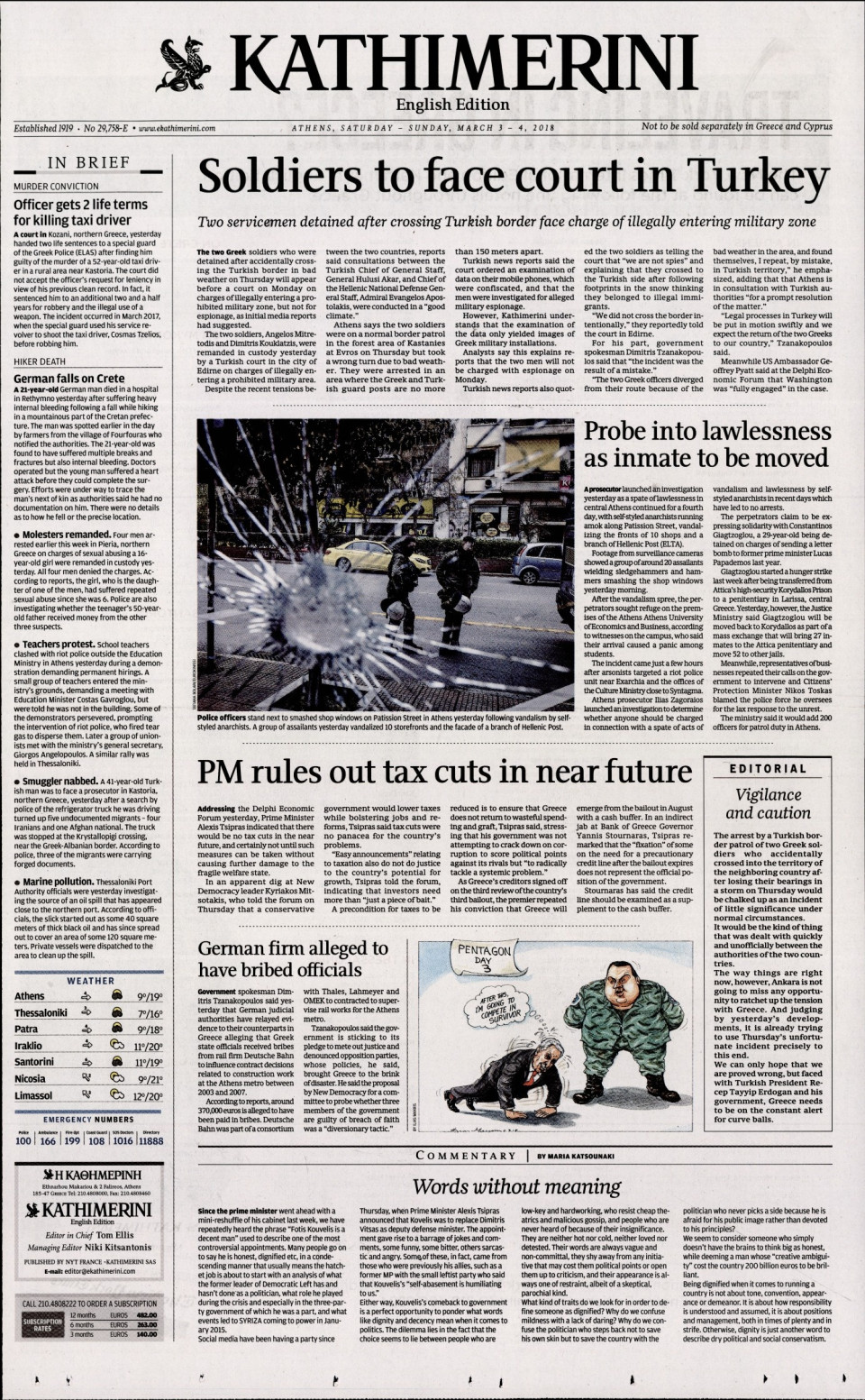 Πρωτοσέλιδο Εφημερίδας - INTERNATIONAL NEW YORK TIMES_KATHIMERINI - 2018-03-03