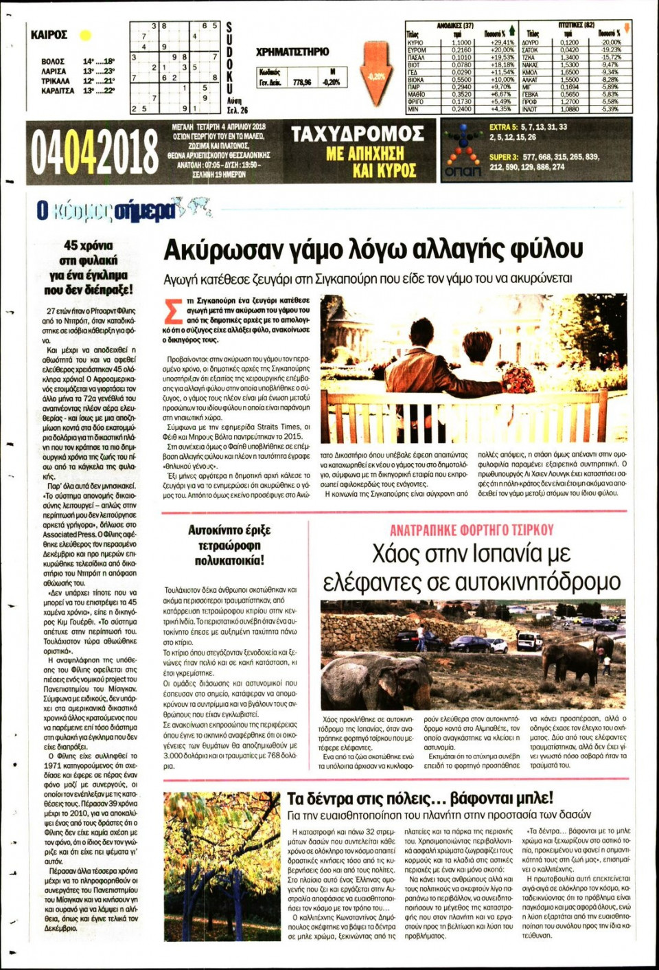 Οπισθόφυλλο Εφημερίδας - ΤΑΧΥΔΡΟΜΟΣ ΜΑΓΝΗΣΙΑΣ - 2018-04-04