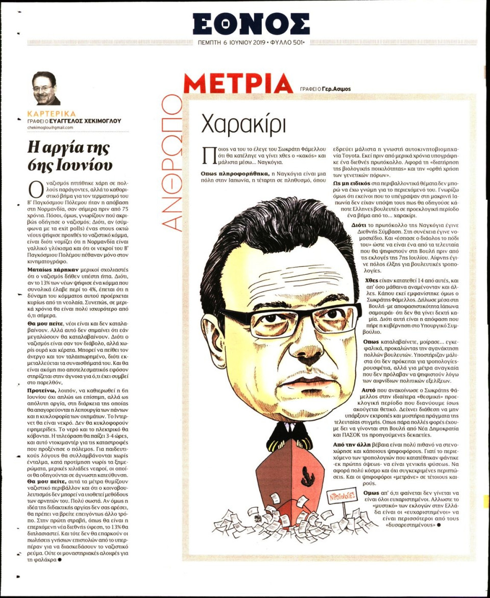 Οπισθόφυλλο Εφημερίδας - ΕΘΝΟΣ - 2019-06-06