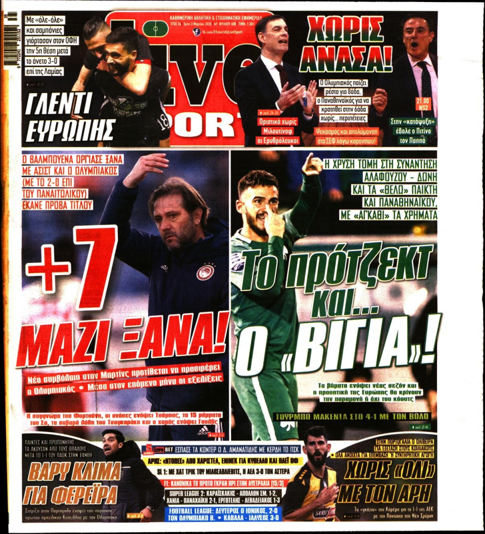 Πρωτοσέλιδο Εφημερίδας - LIVE SPORT - 2020-03-03