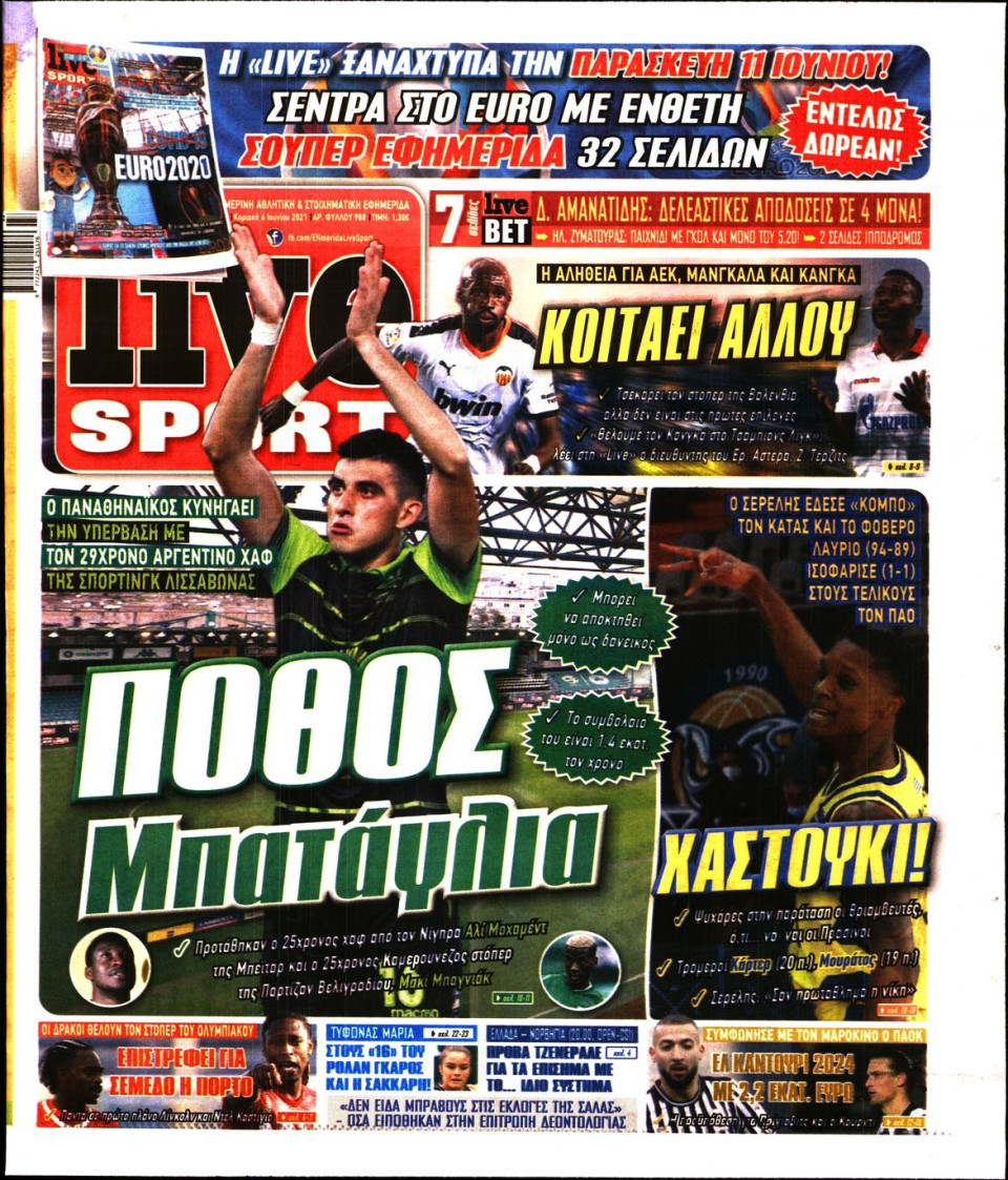 Πρωτοσέλιδο Εφημερίδας - LIVE SPORT ΚΥΡΙΑΚΗΣ - 2021-06-06