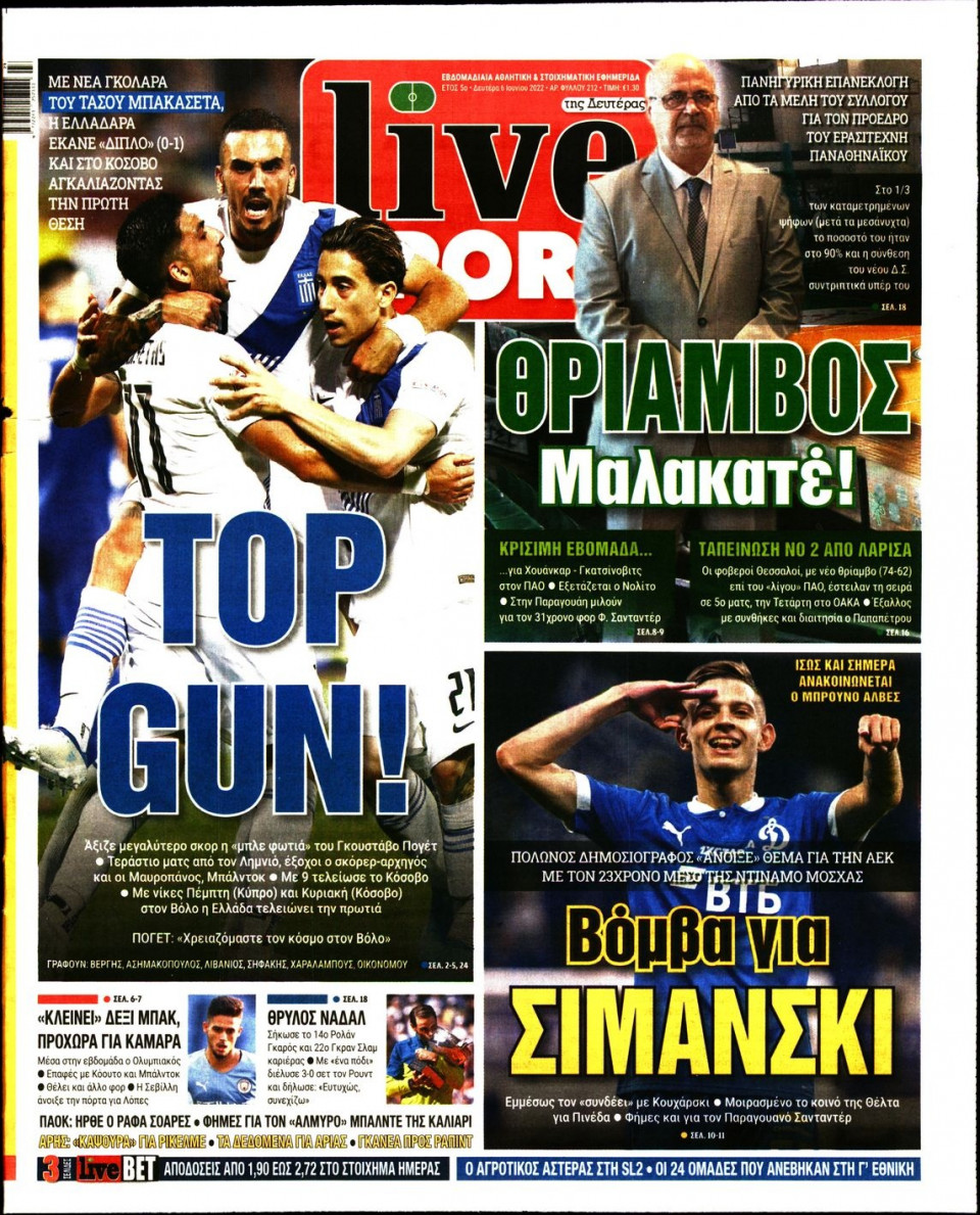 Πρωτοσέλιδο Εφημερίδας - LIVE SPORT - 2022-06-06