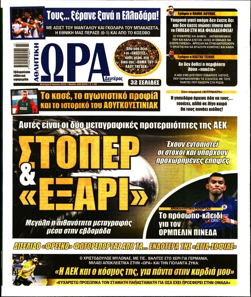 Πρωτοσέλιδο Εφημερίδας - Ώρα για Σπόρ - 2022-06-06