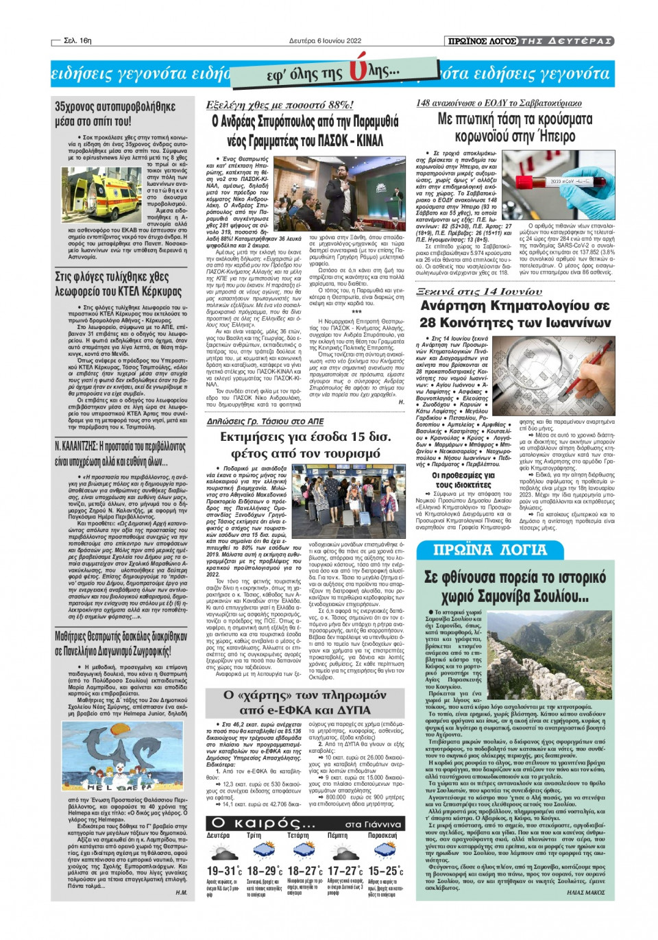 Οπισθόφυλλο Εφημερίδας - ΠΡΩΙΝΟΣ ΛΟΓΟΣ ΙΩΑΝΝΙΝΩΝ - 2022-06-06