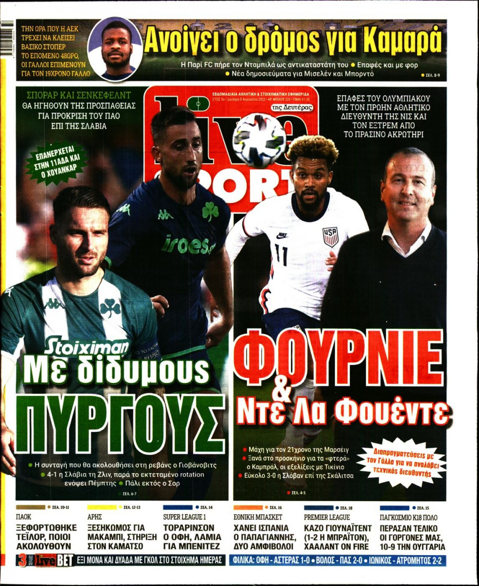 Πρωτοσέλιδο Εφημερίδας - LIVE SPORT - 2022-08-08