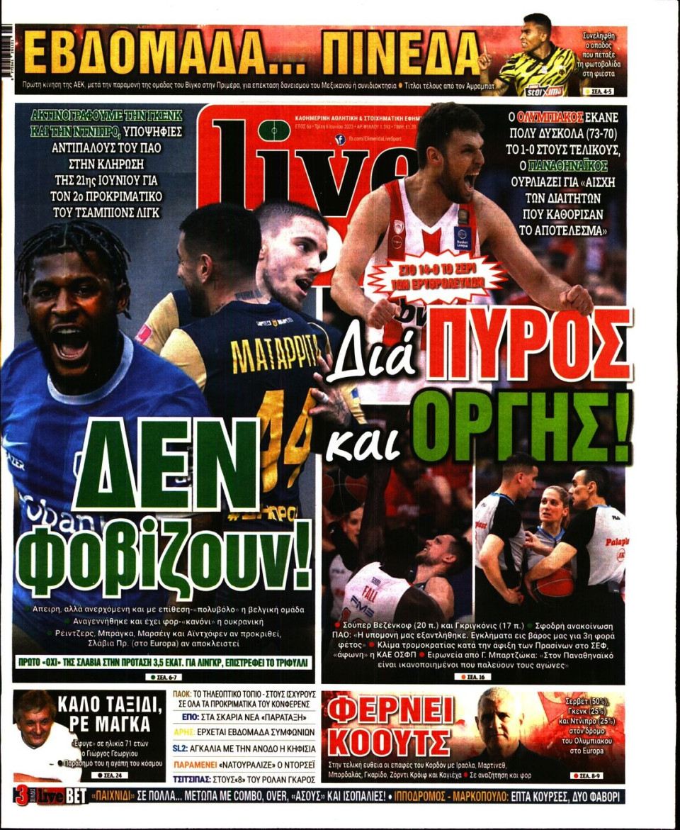 Πρωτοσέλιδο Εφημερίδας - Live Sport - 2023-06-06