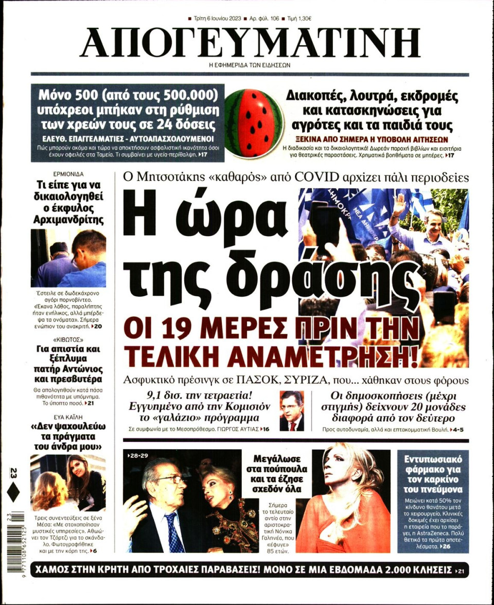 Πρωτοσέλιδο Εφημερίδας - Απογευματινή - 2023-06-06