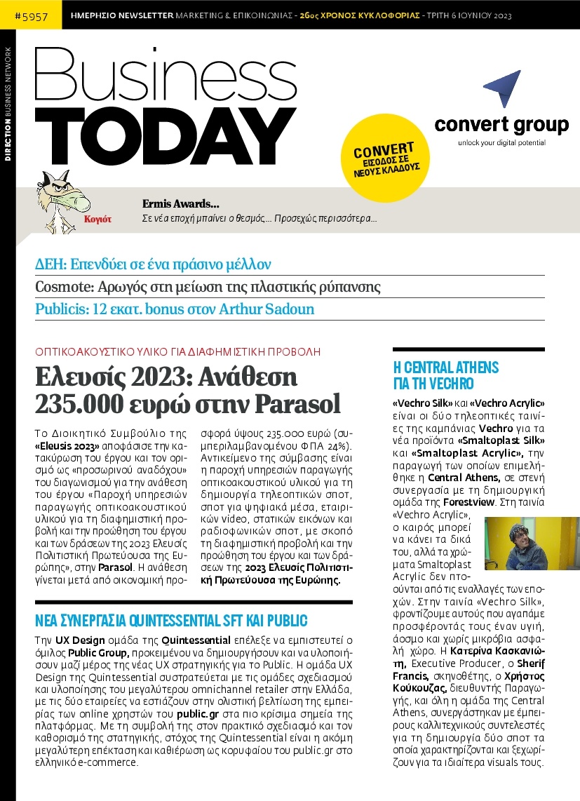 Πρωτοσέλιδο Εφημερίδας - BUSINESS TODAY - 2023-06-06