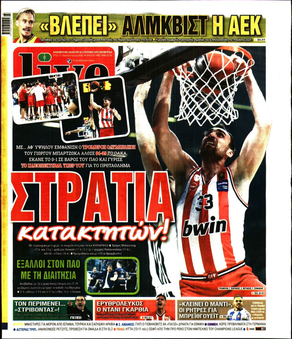 Πρωτοσέλιδο Εφημερίδας - LIVE SPORT - 2024-06-06