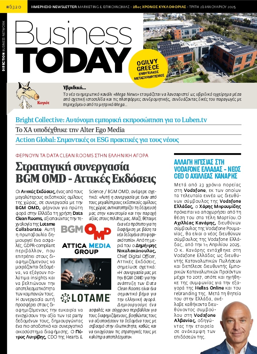Πρωτοσέλιδο Εφημερίδας - BUSINESS TODAY - 2025-01-28