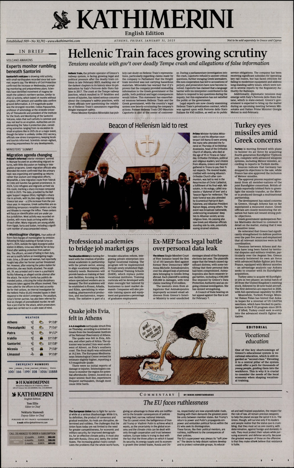Πρωτοσέλιδο Εφημερίδας - INTERNATIONAL NEW YORK TIMES_KATHIMERINI - 2025-01-31