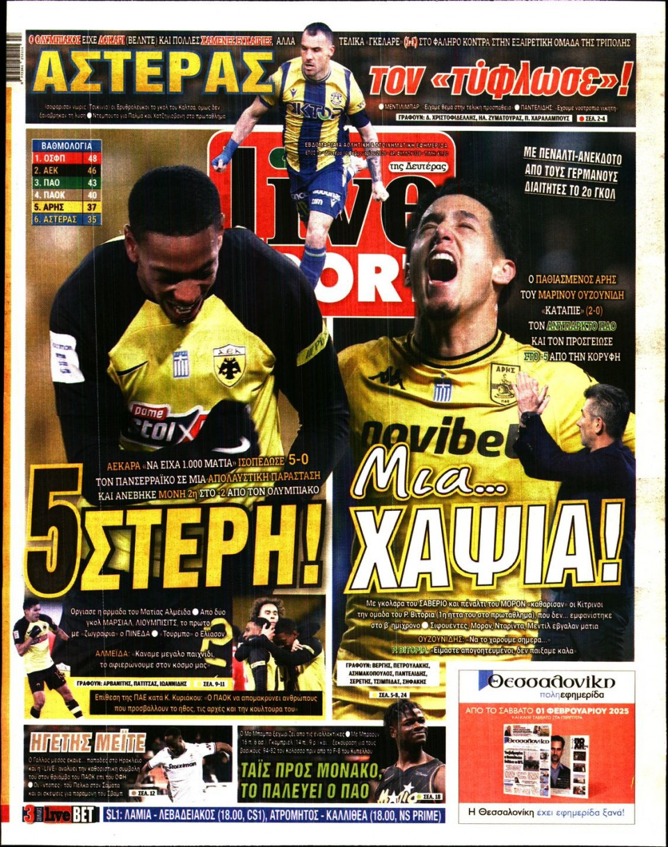 Πρωτοσέλιδο Εφημερίδας - Live Sport - 2025-02-10