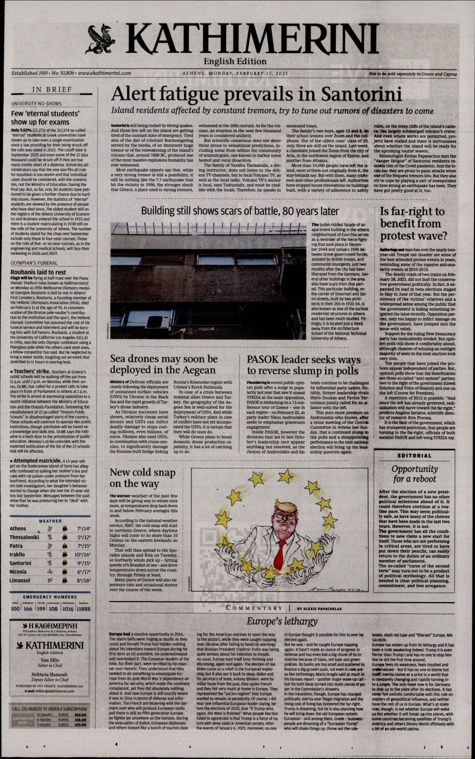 Πρωτοσέλιδο Εφημερίδας - INTERNATIONAL NEW YORK TIMES_KATHIMERINI - 2025-02-17