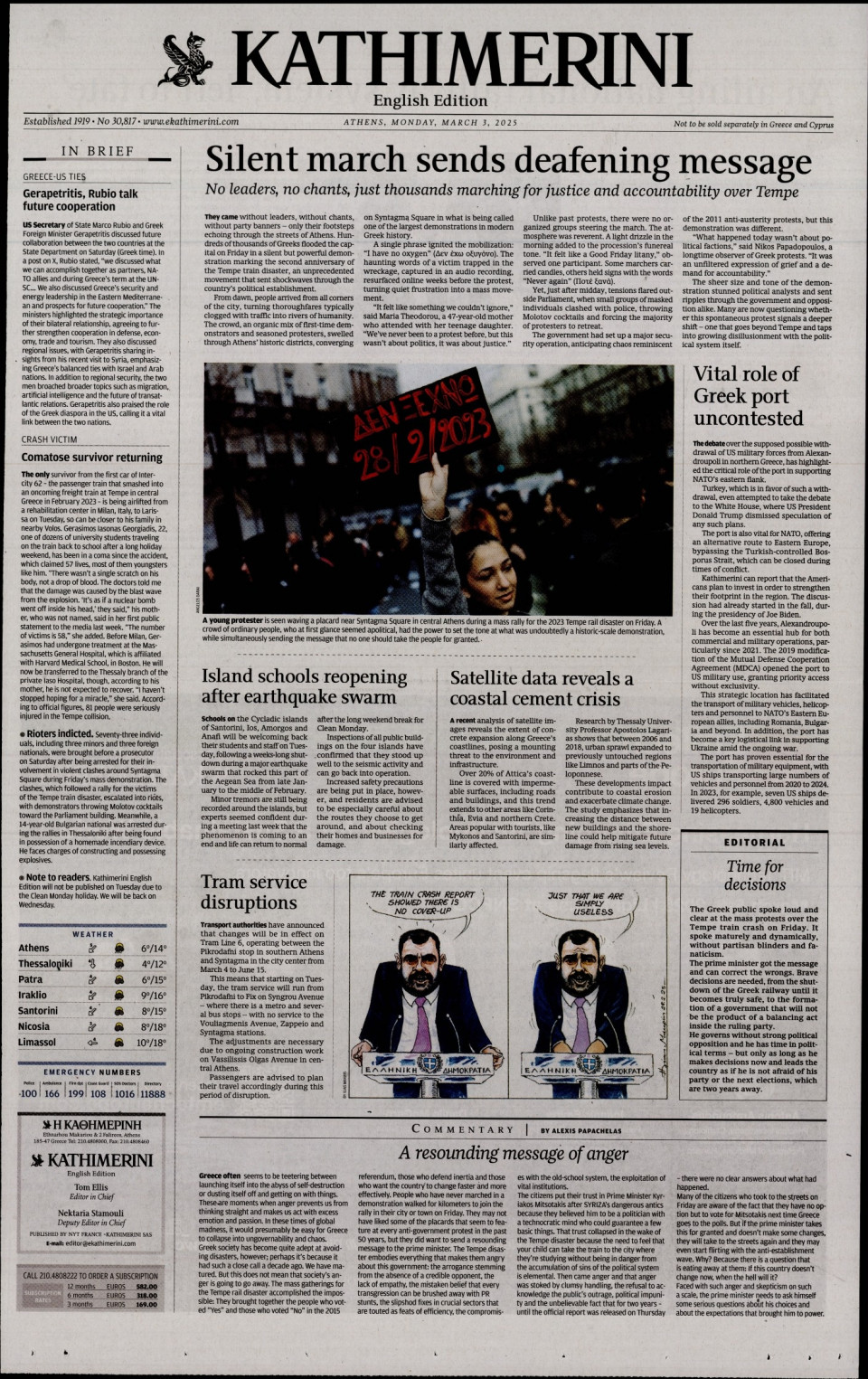 Πρωτοσέλιδο Εφημερίδας - INTERNATIONAL NEW YORK TIMES_KATHIMERINI - 2025-03-03