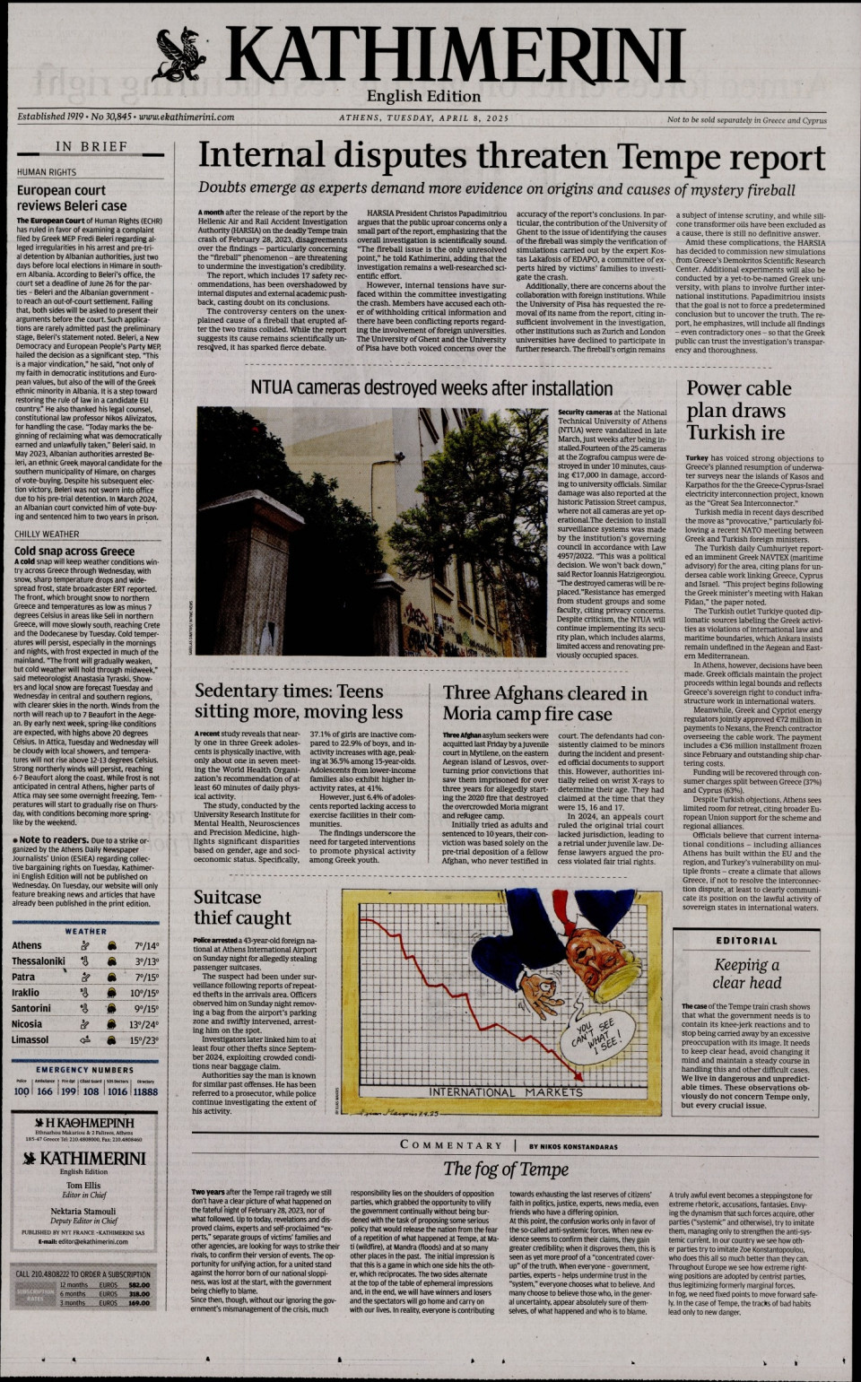 Πρωτοσέλιδο Εφημερίδας - INTERNATIONAL NEW YORK TIMES_KATHIMERINI - 2025-04-08