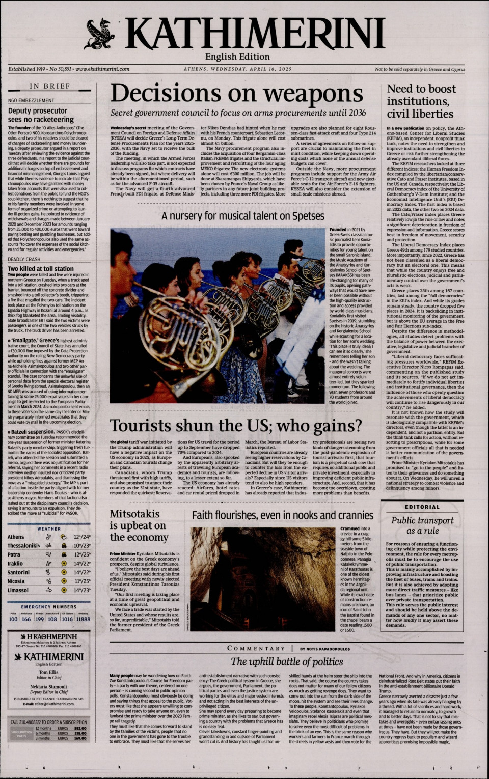 Πρωτοσέλιδο Εφημερίδας - INTERNATIONAL NEW YORK TIMES_KATHIMERINI - 2025-04-16