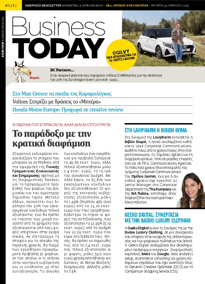 Πρωτοσέλιδο Εφημερίδας - BUSINESS TODAY - 2025-04-30