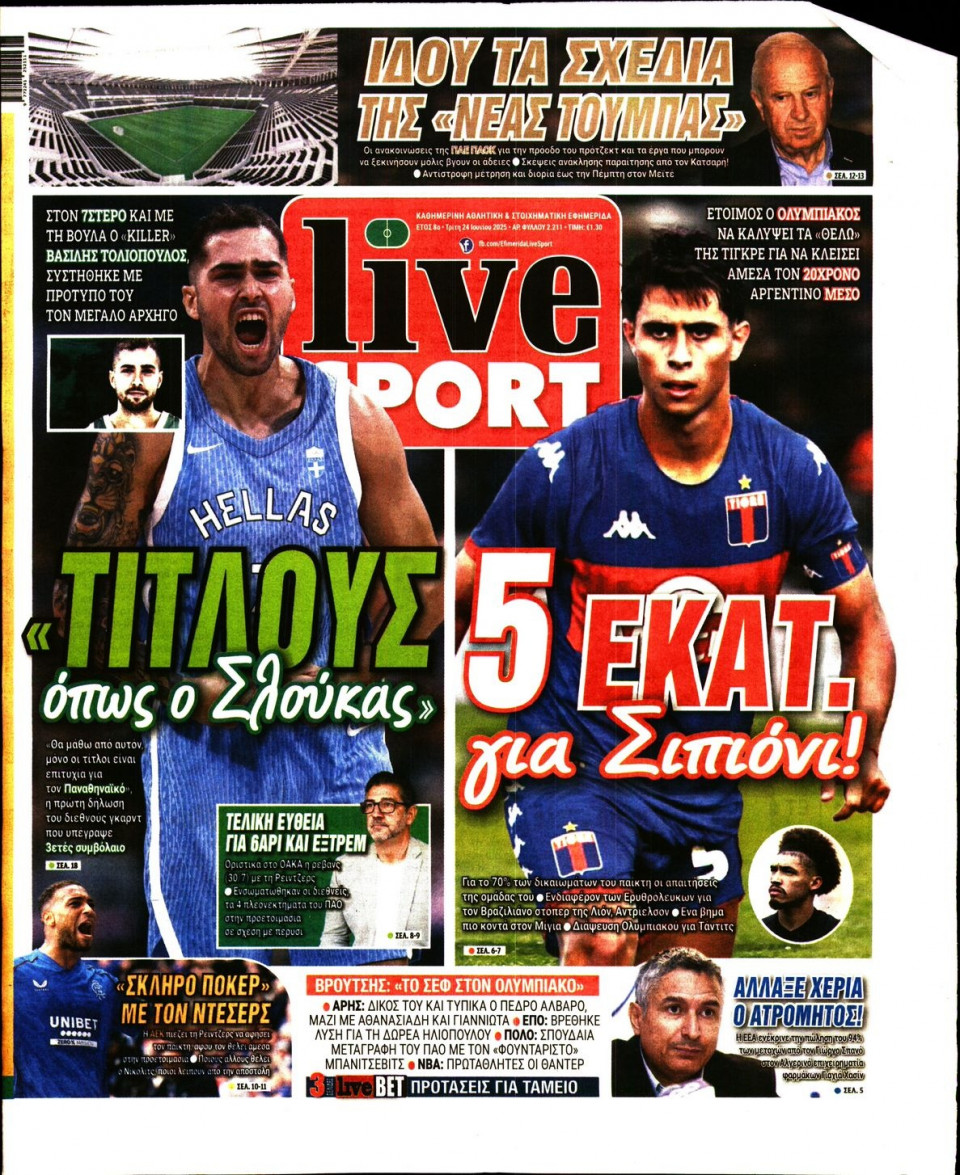 Πρωτοσέλιδο Εφημερίδας - Live Sport - 2025-06-24