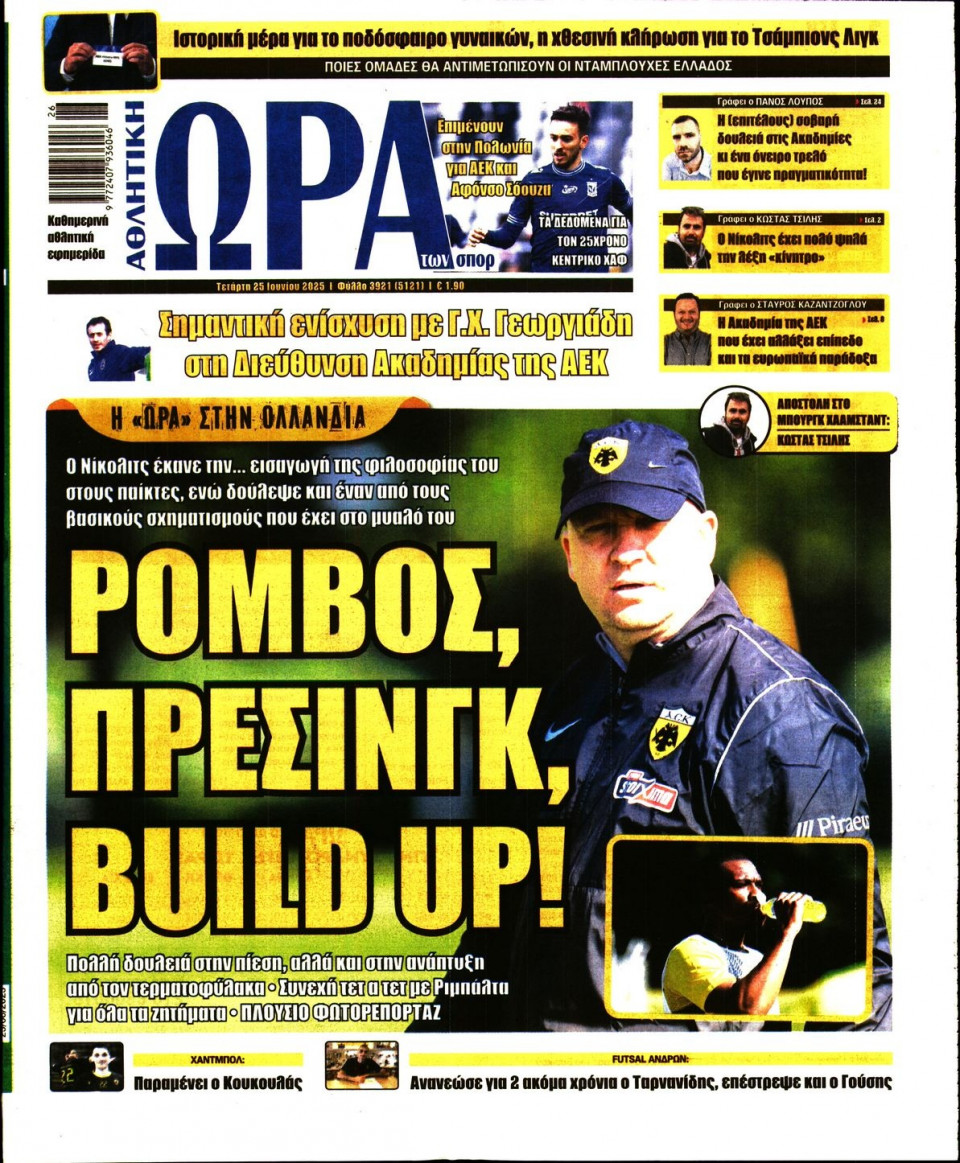 Πρωτοσέλιδο Εφημερίδας - Ώρα για Σπόρ - 2025-06-25