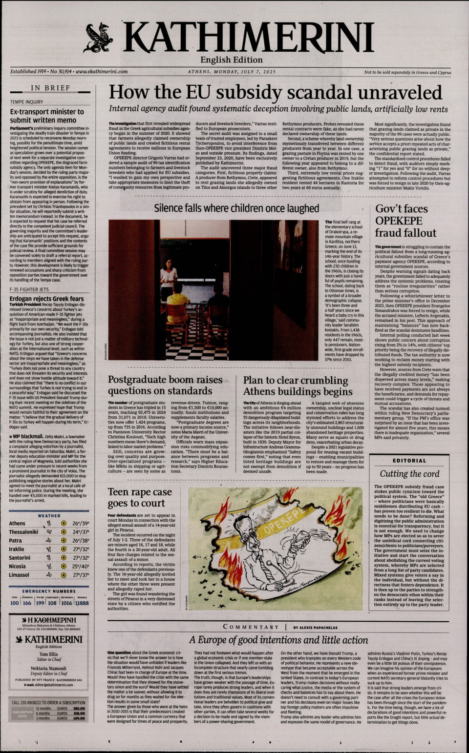 Πρωτοσέλιδο Εφημερίδας - INTERNATIONAL NEW YORK TIMES_KATHIMERINI - 2025-07-07