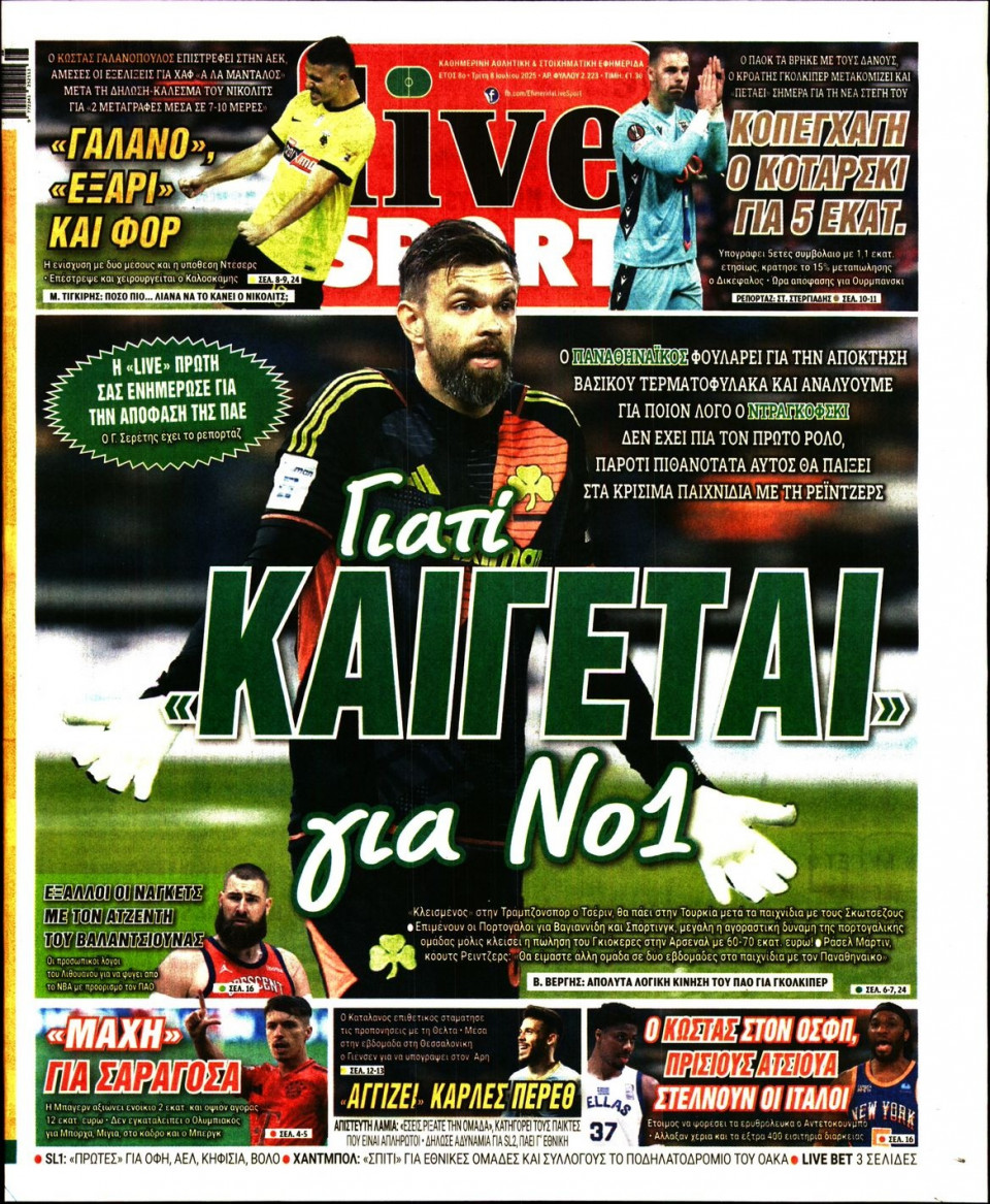 Πρωτοσέλιδο Εφημερίδας - Live Sport - 2025-07-08