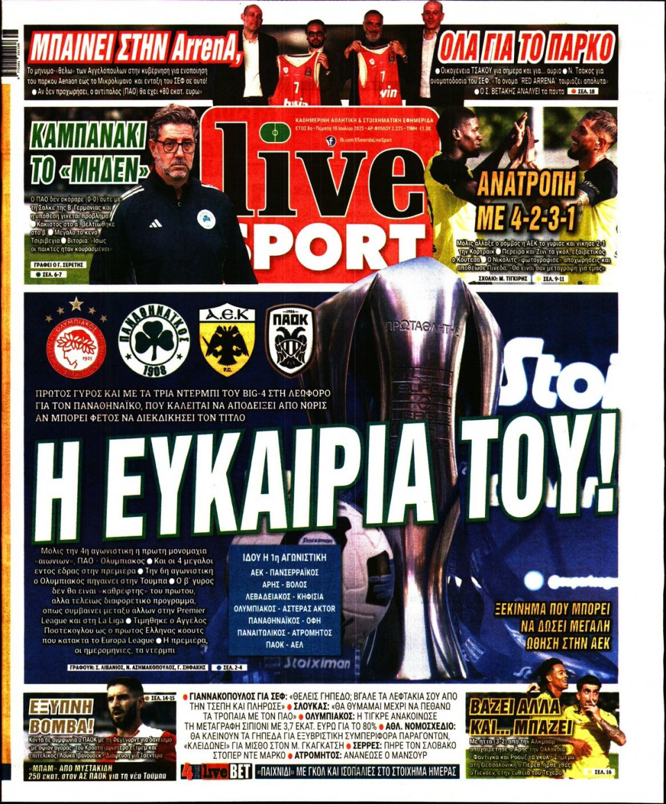 Πρωτοσέλιδο Εφημερίδας - Live Sport - 2025-07-10