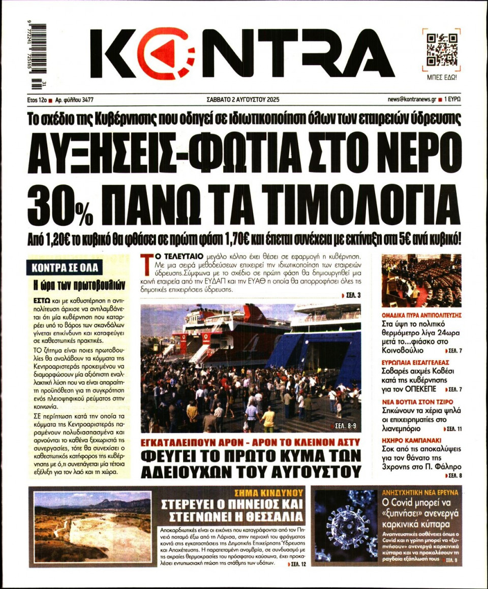 Πρωτοσέλιδο Εφημερίδας - KONTRA NEWS - 2025-08-02