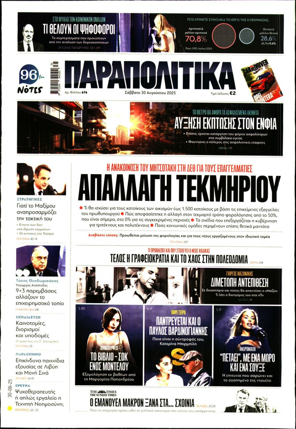 Πρωτοσέλιδο Εφημερίδας - ΠΑΡΑΠΟΛΙΤΙΚΑ - 2025-08-30