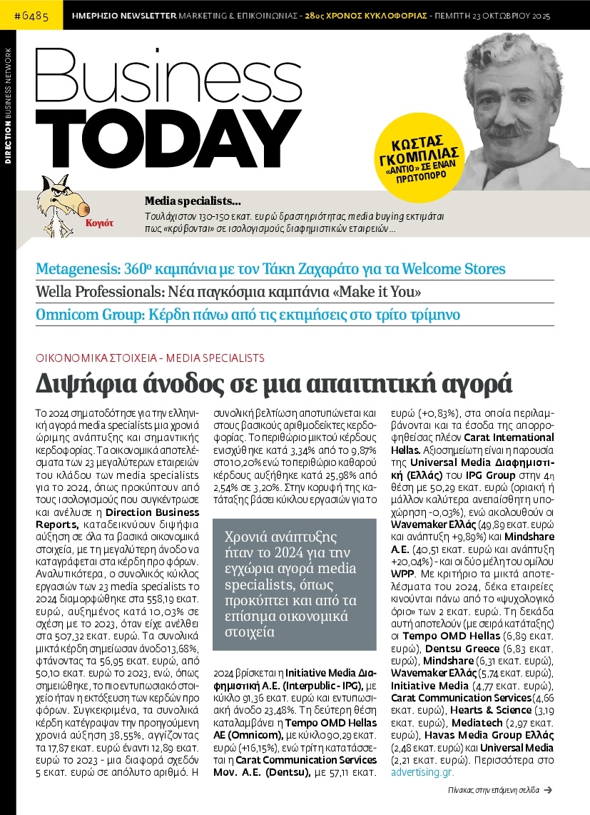 Πρωτοσέλιδο Εφημερίδας - BUSINESS TODAY - 2025-10-23