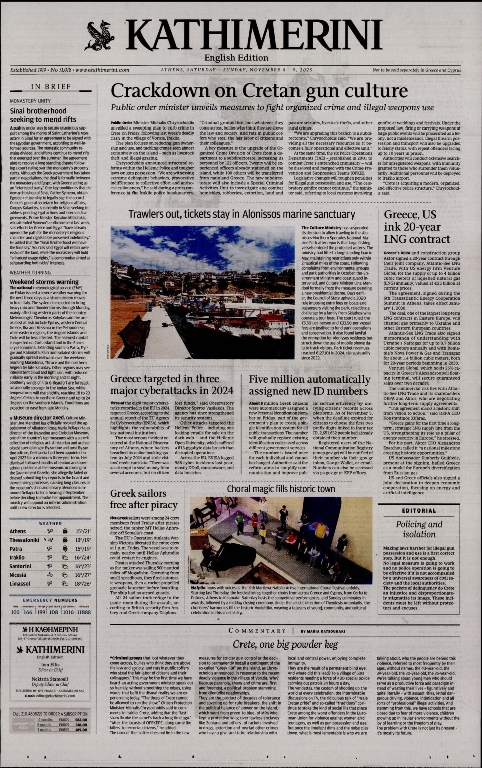 Πρωτοσέλιδο Εφημερίδας - INTERNATIONAL NEW YORK TIMES_KATHIMERINI - 2025-11-08