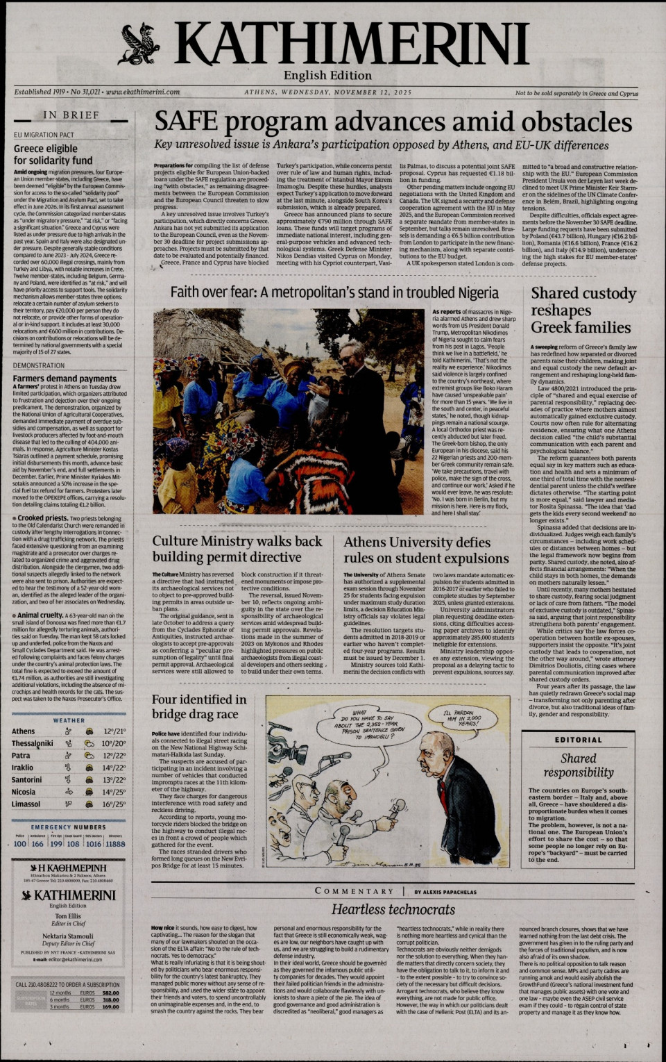 Πρωτοσέλιδο Εφημερίδας - INTERNATIONAL NEW YORK TIMES_KATHIMERINI - 2025-11-12
