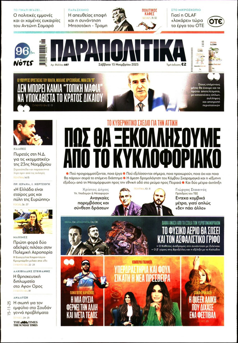 Πρωτοσέλιδο Εφημερίδας - Παραπολιτικά - 2025-11-15