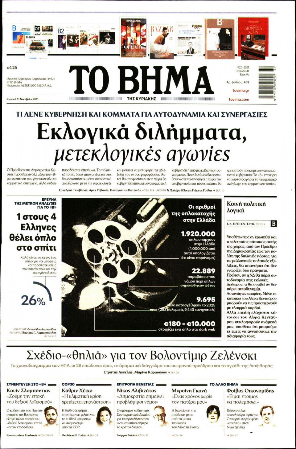 Πρωτοσέλιδο Εφημερίδας - Το Βήμα - 2025-11-23