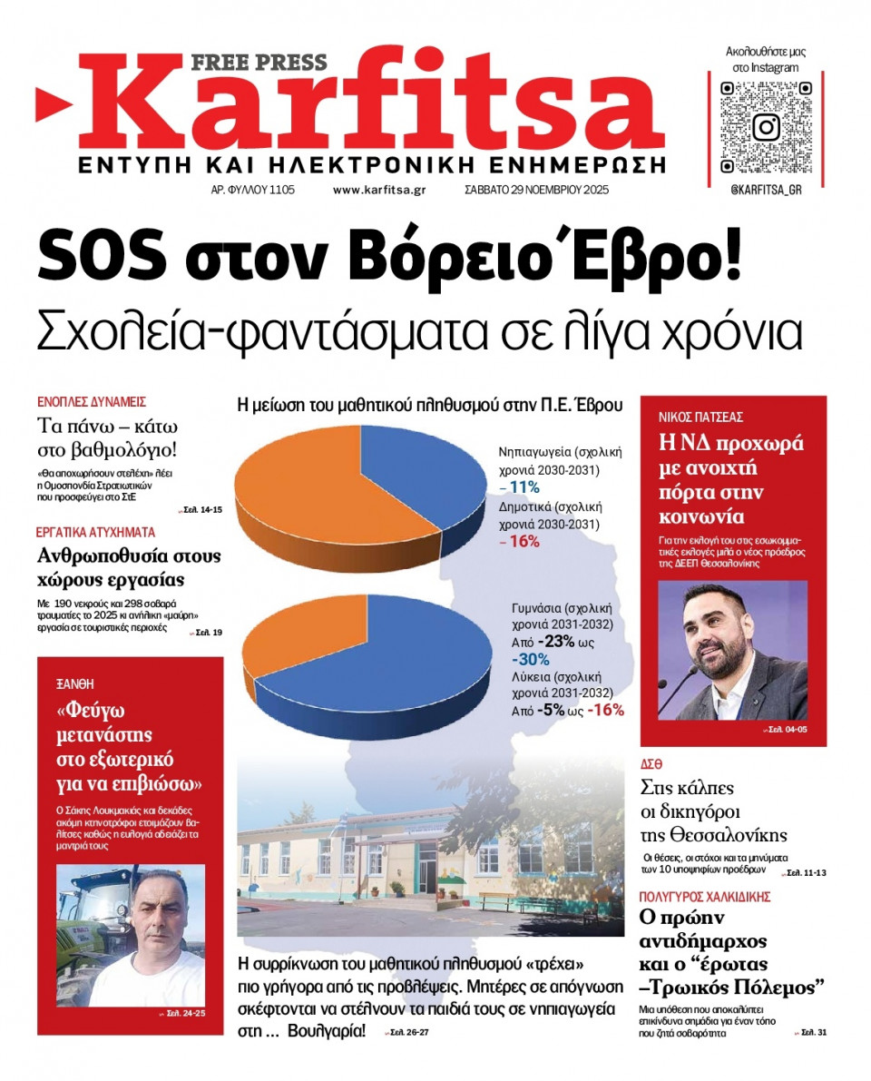Πρωτοσέλιδο Εφημερίδας - Karfitsa - 2025-11-29
