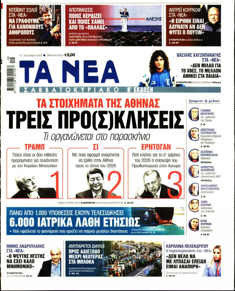 Πρωτοσέλιδο Εφημερίδας - Τα Νέα - 2025-12-06