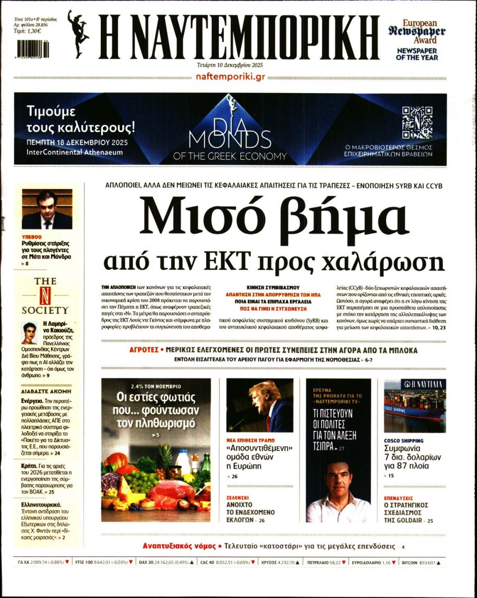 Πρωτοσέλιδο Εφημερίδας - Ναυτεμπορική - 2025-12-10