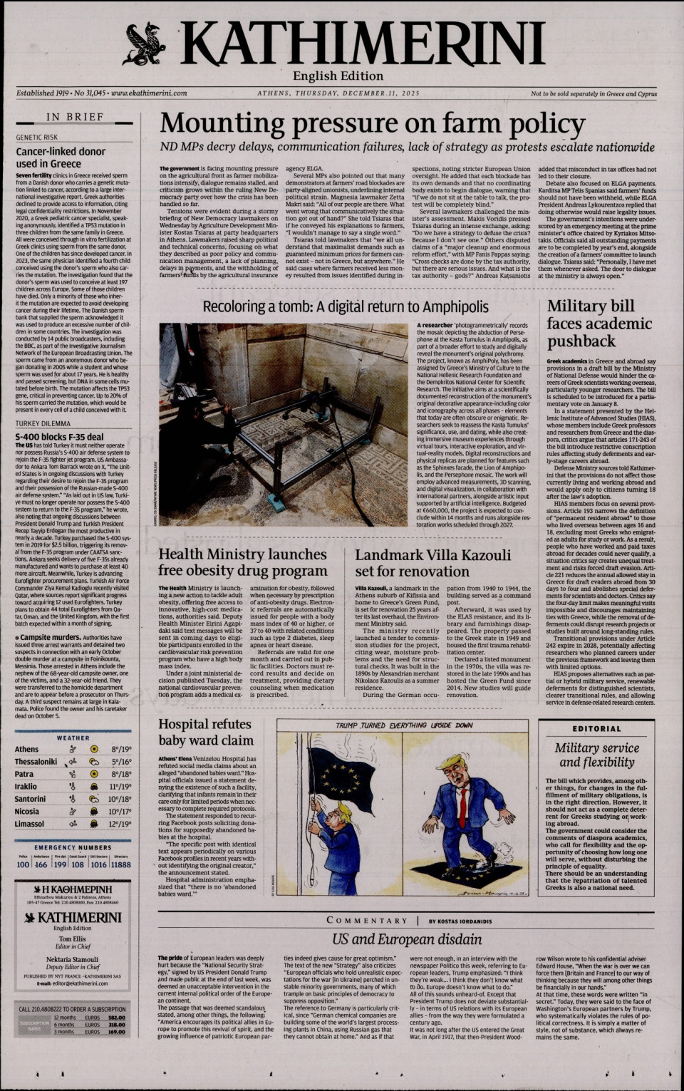 Πρωτοσέλιδο Εφημερίδας - INTERNATIONAL NEW YORK TIMES_KATHIMERINI - 2025-12-11
