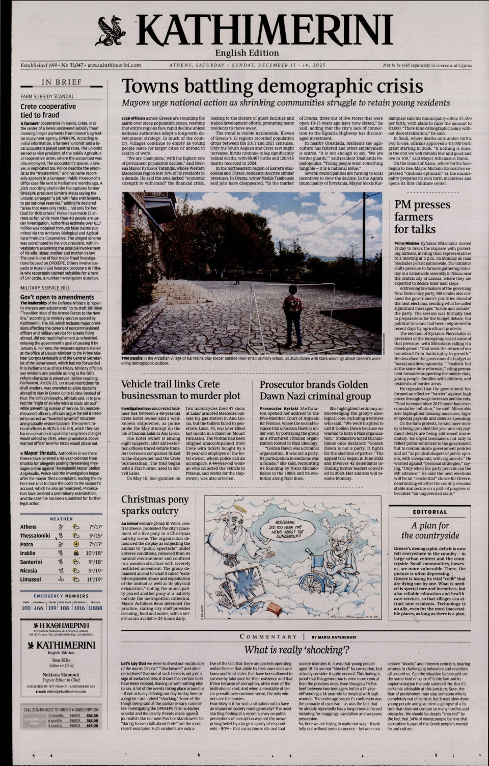 Πρωτοσέλιδο Εφημερίδας - INTERNATIONAL NEW YORK TIMES_KATHIMERINI - 2025-12-13